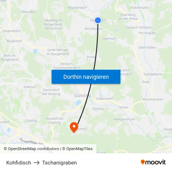 Kohfidisch to Tschanigraben map