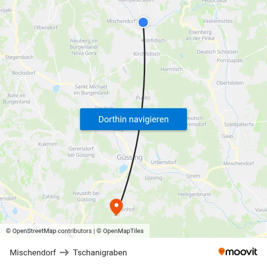 Mischendorf to Tschanigraben map