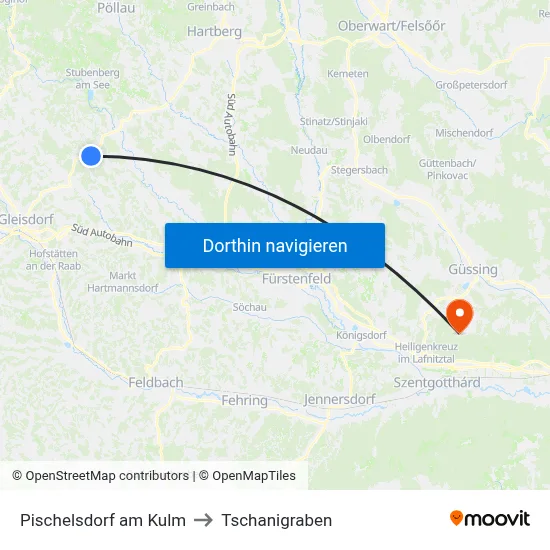 Pischelsdorf am Kulm to Tschanigraben map