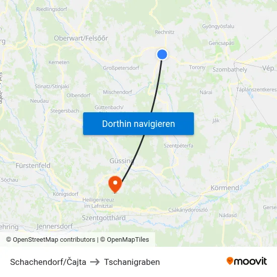 Schachendorf/Čajta to Tschanigraben map