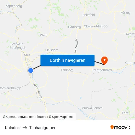 Kalsdorf to Tschanigraben map