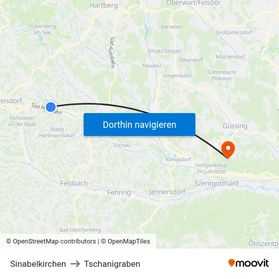 Sinabelkirchen to Tschanigraben map