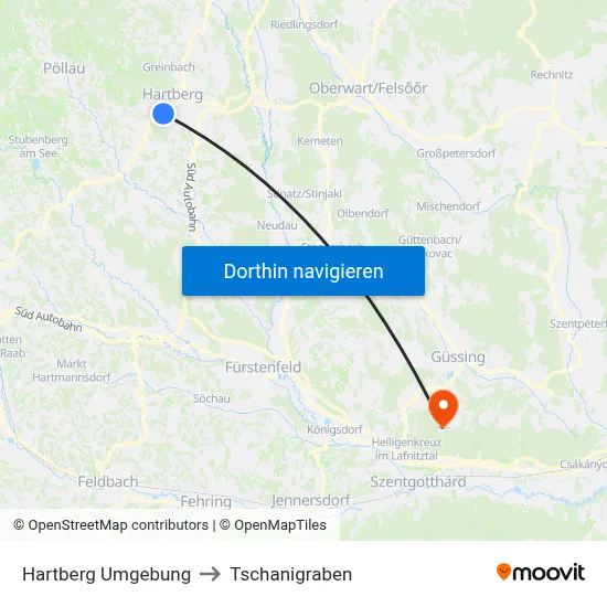 Hartberg Umgebung to Tschanigraben map