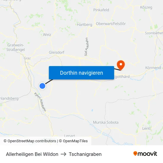 Allerheiligen Bei Wildon to Tschanigraben map