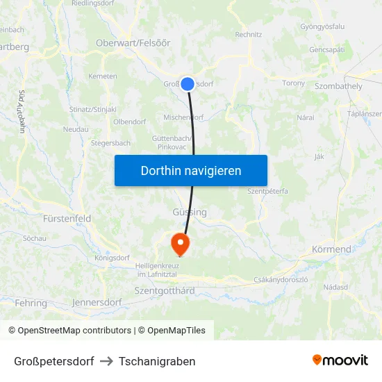 Großpetersdorf to Tschanigraben map