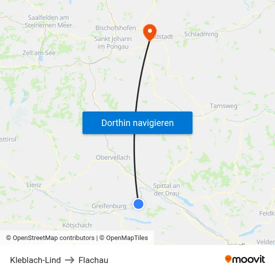 Kleblach-Lind to Flachau map