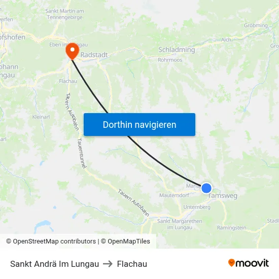 Sankt Andrä Im Lungau to Flachau map