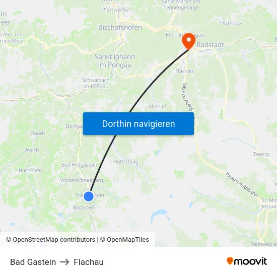 Bad Gastein to Flachau map