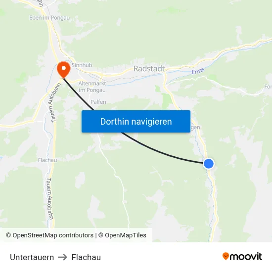Untertauern to Flachau map