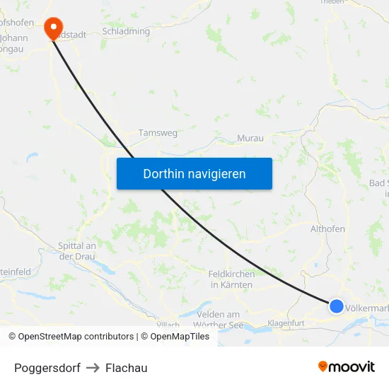Poggersdorf to Flachau map
