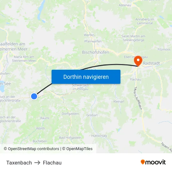 Taxenbach to Flachau map