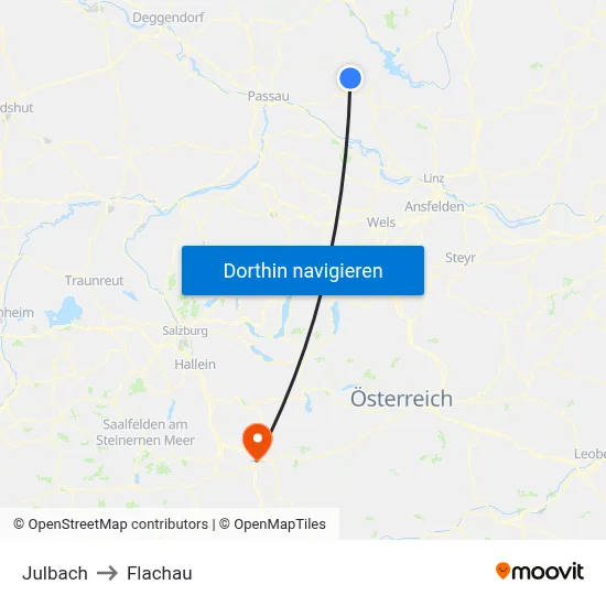 Julbach to Flachau map
