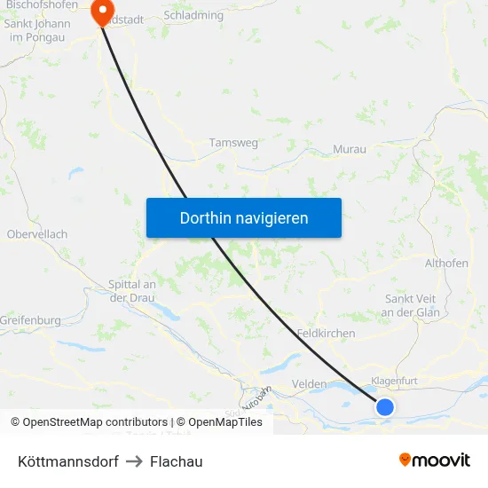 Köttmannsdorf to Flachau map