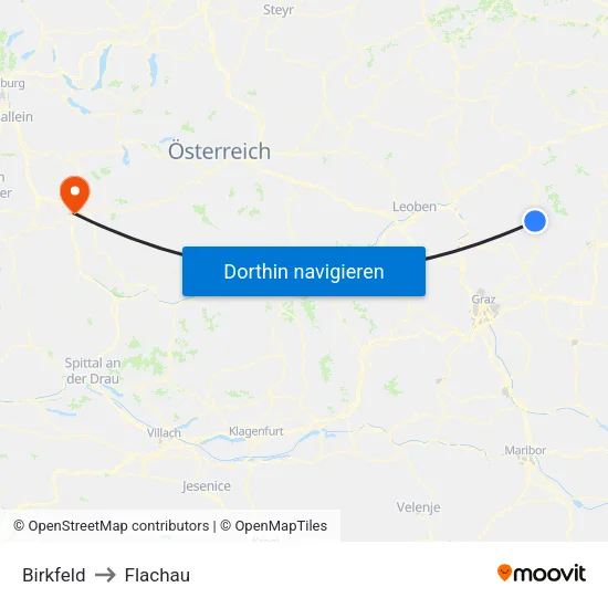Birkfeld to Flachau map