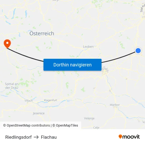 Riedlingsdorf to Flachau map