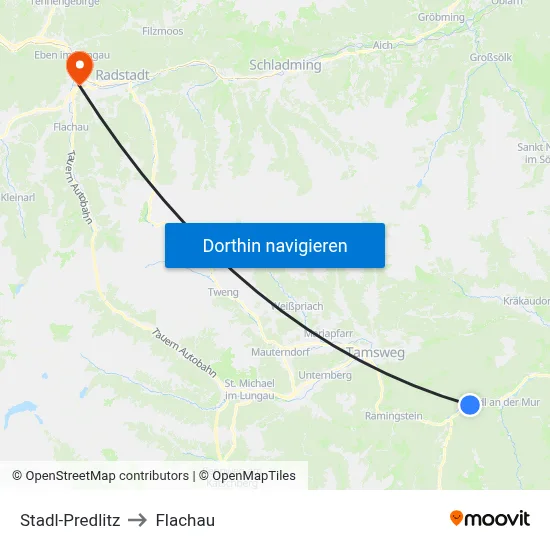 Stadl-Predlitz to Flachau map