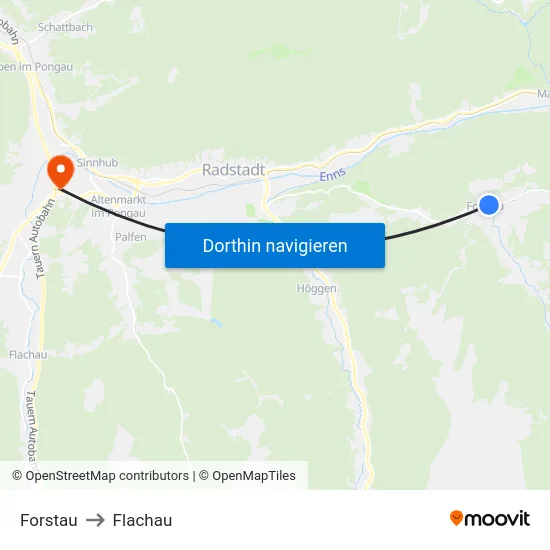 Forstau to Flachau map