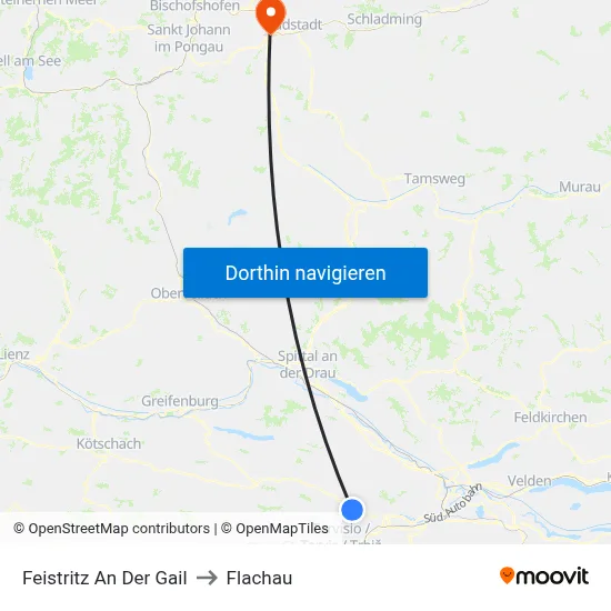 Feistritz An Der Gail to Flachau map