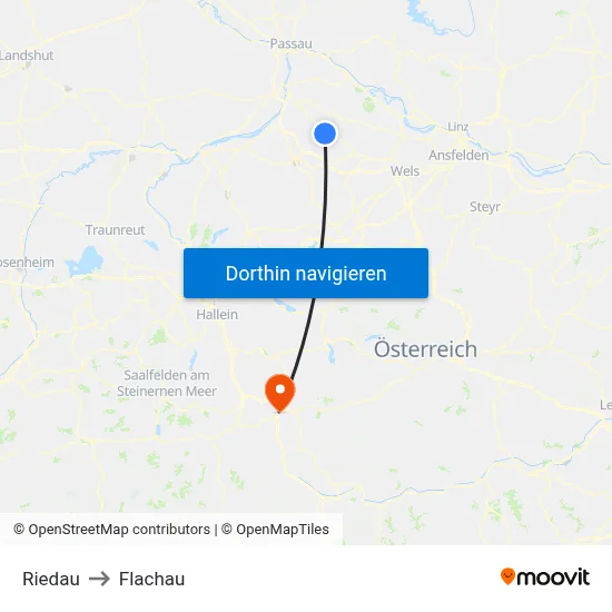 Riedau to Flachau map