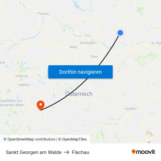 Sankt Georgen am Walde to Flachau map