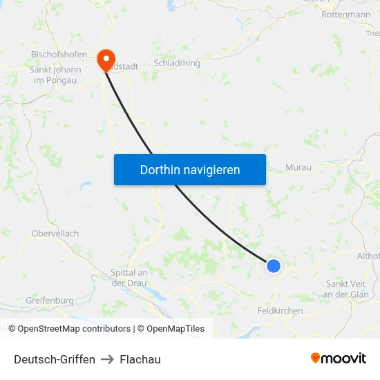 Deutsch-Griffen to Flachau map
