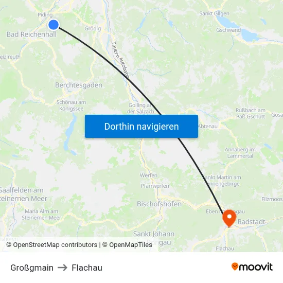 Großgmain to Flachau map