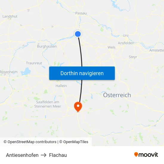 Antiesenhofen to Flachau map