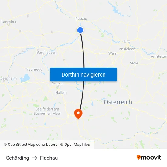 Schärding to Flachau map