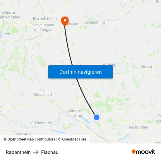 Radenthein to Flachau map