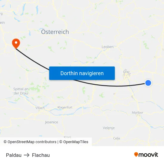 Paldau to Flachau map