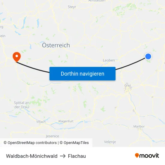 Waldbach-Mönichwald to Flachau map