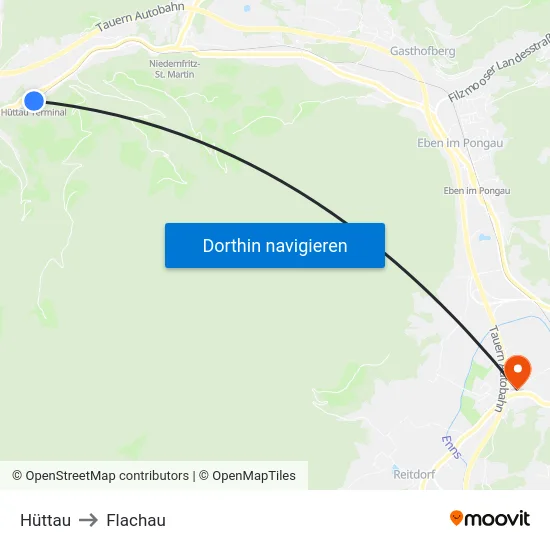 Hüttau to Flachau map