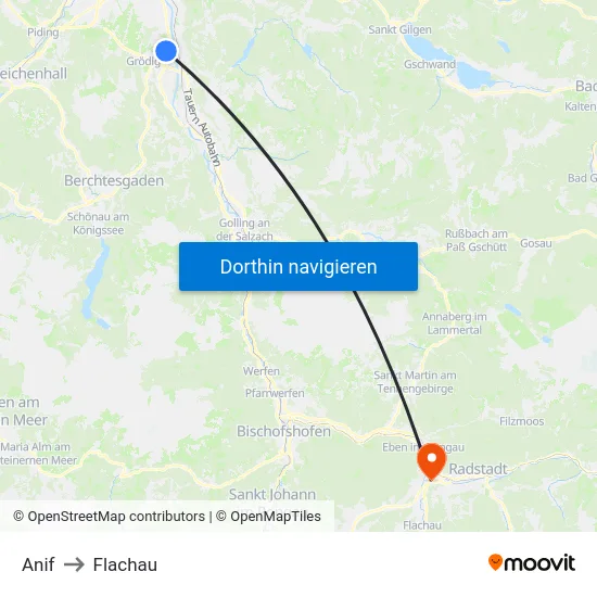 Anif to Flachau map