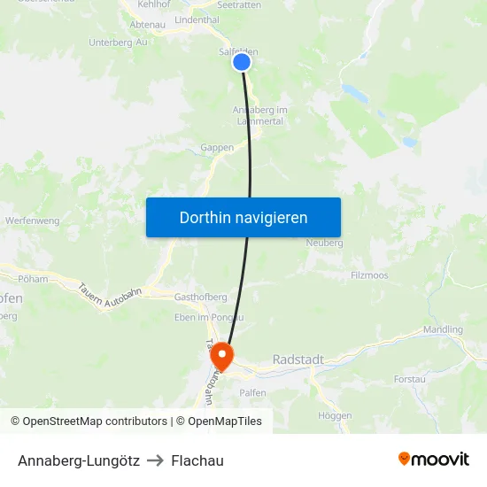 Annaberg-Lungötz to Flachau map