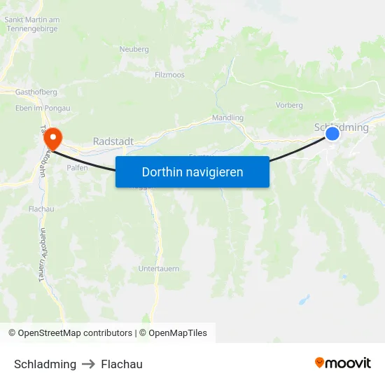 Schladming to Flachau map