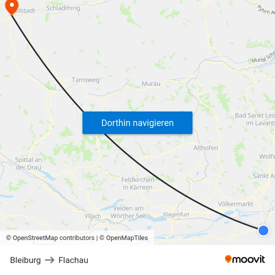 Bleiburg to Flachau map