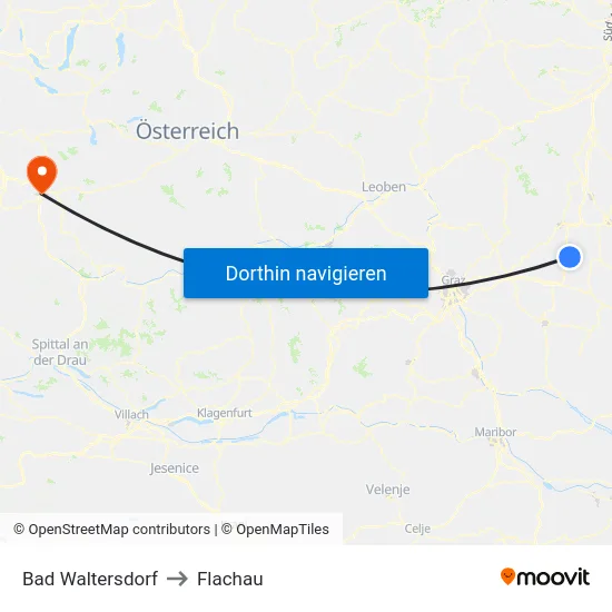 Bad Waltersdorf to Flachau map
