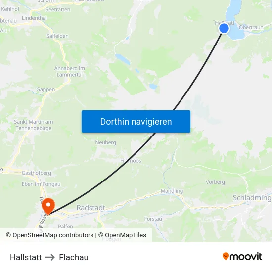 Hallstatt to Flachau map