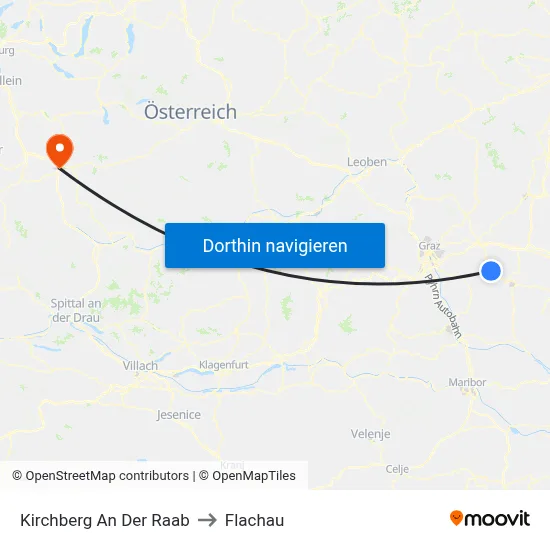 Kirchberg An Der Raab to Flachau map