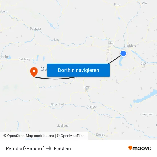 Parndorf/Pandrof to Flachau map
