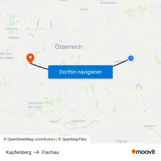 Kapfenberg to Flachau map