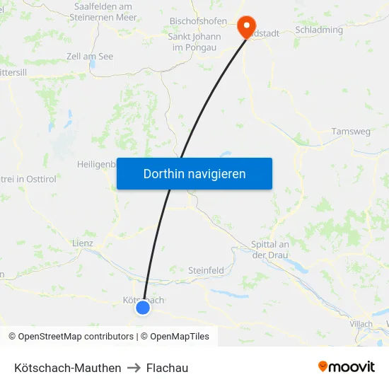 Kötschach-Mauthen to Flachau map