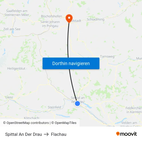 Spittal An Der Drau to Flachau map