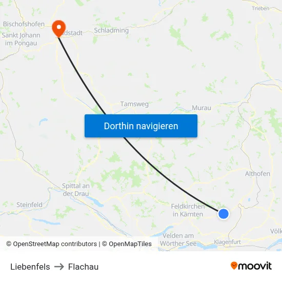 Liebenfels to Flachau map