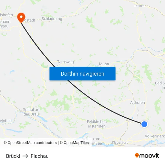Brückl to Flachau map