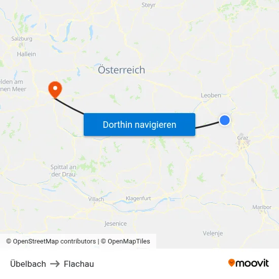 Übelbach to Flachau map