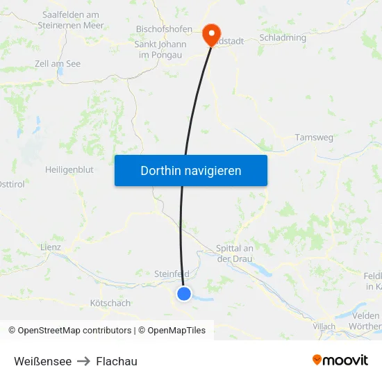 Weißensee to Flachau map