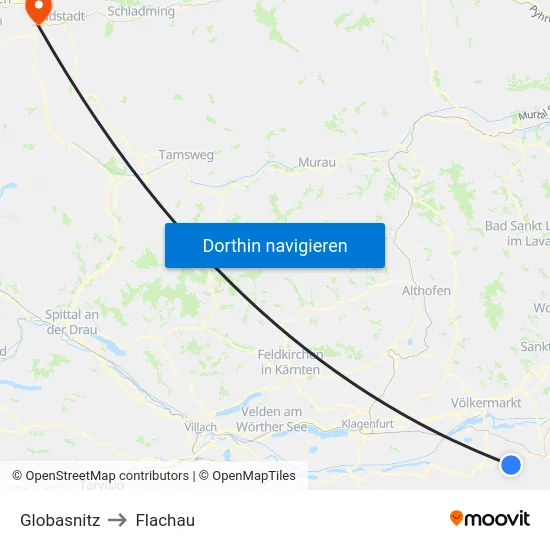 Globasnitz to Flachau map