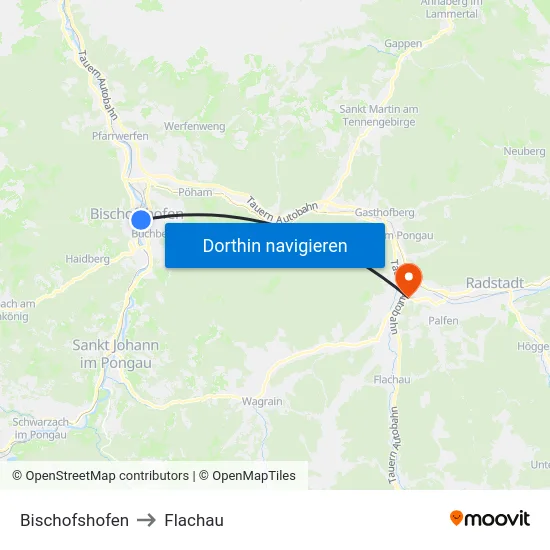 Bischofshofen to Flachau map