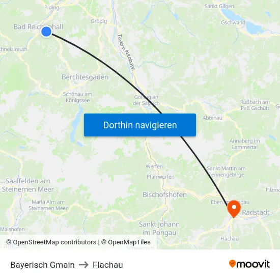 Bayerisch Gmain to Flachau map